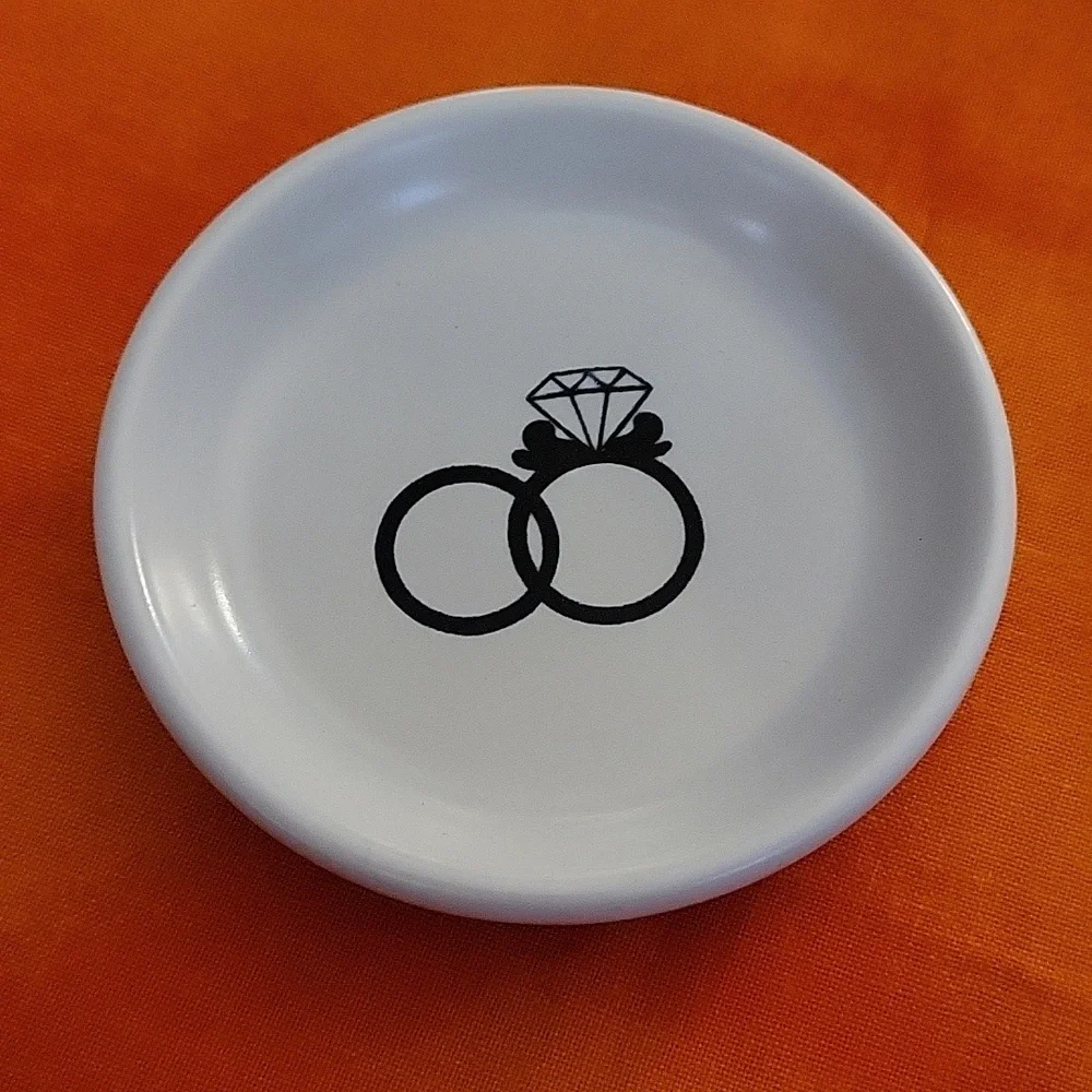 White Ring Dish with Black Ring Design New